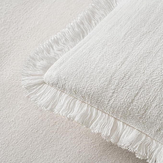 MIULEE Boho Linen Fringe Decorative Euro Throw Pillow Covers White 26x26 | Set - Image 4