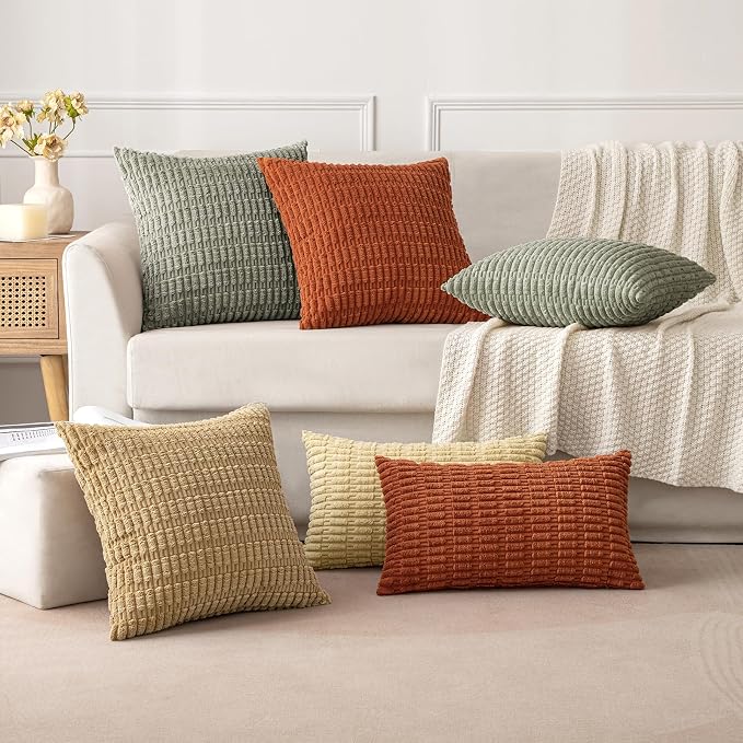 MIULEE Corduroy Decorative Throw Pillow Covers 18x18 Light Olive Pack of 2 | - Image 3