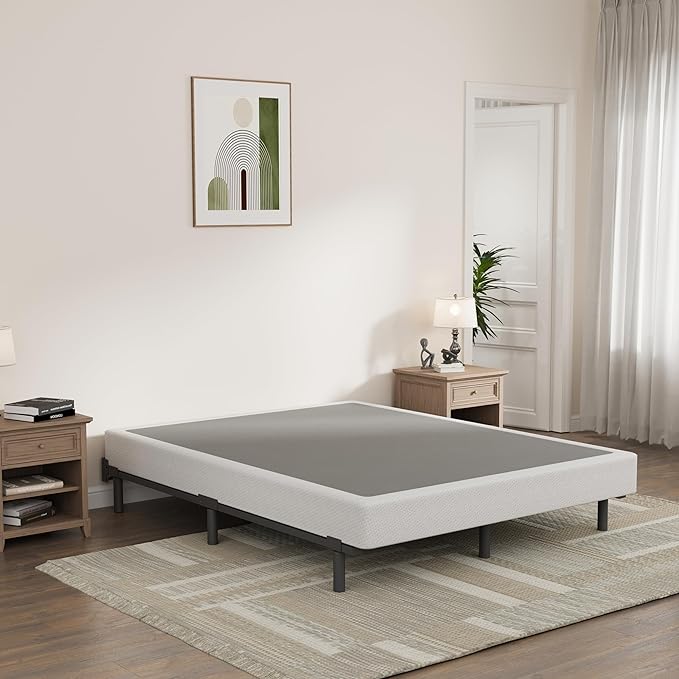 King Size Box Spring and Cover Set, 9 Inch High Profile Metal BoxSpring, Heavy Duty Structure Mattress Foundation, Noise Free, Non-Slip, Easy Assembly