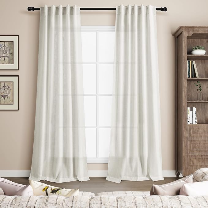 38 inch Wide Cream Linen Curtains - Image 7