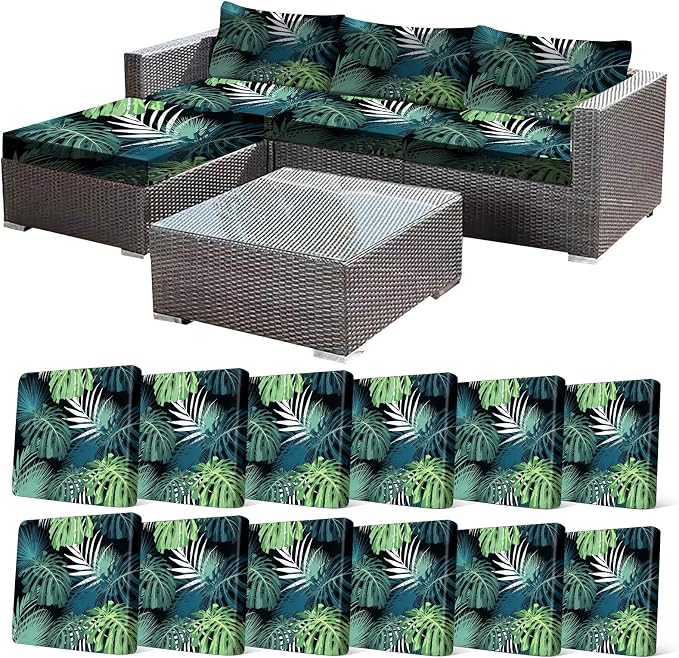 CALBODE 12 Pcs Stretch Outdoor Seat Cushion Covers, Indoor/Outdoor Couch Cover by CALBODE