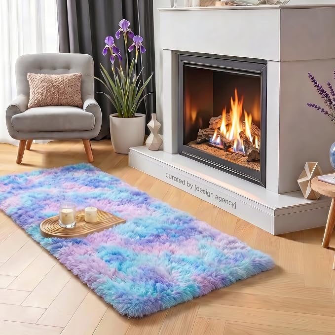 Adorable Rainbow Rugs for Bedroom Girls 2x4 Ft, Soft Purple Shag Tent Rugs | - Image 5