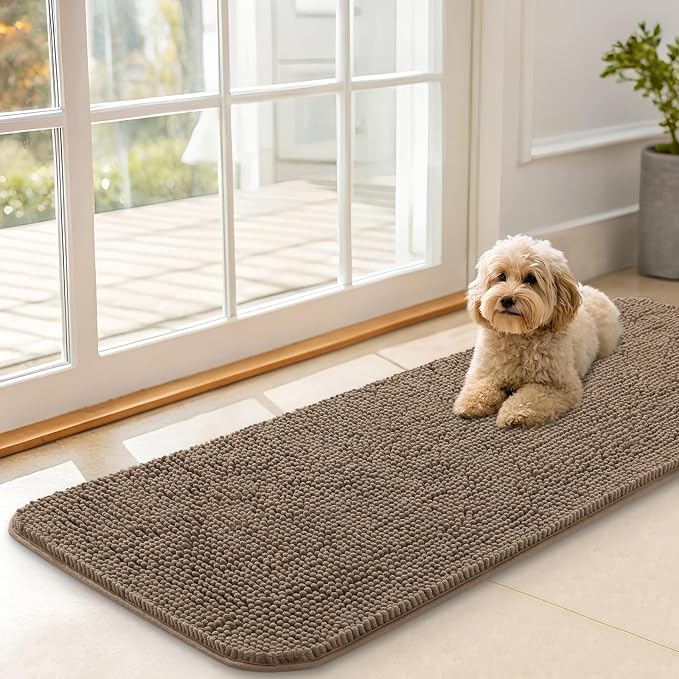 OLANLY Dog Door Mat for Muddy Paws 47x17, Super Absorbent Chenille Mud Mat | Tan by OLANLY
