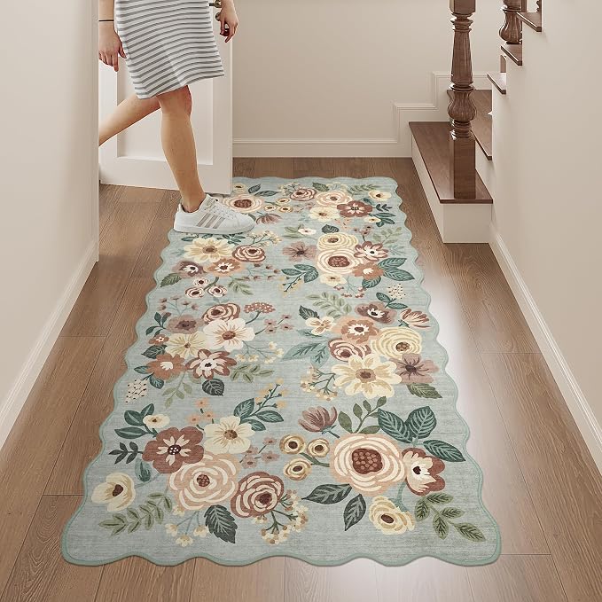 DUKINO 2x4 Rug for Entryway, Floral Washable Kitchen Rugs, Sage Green | Non Slip - Image 5