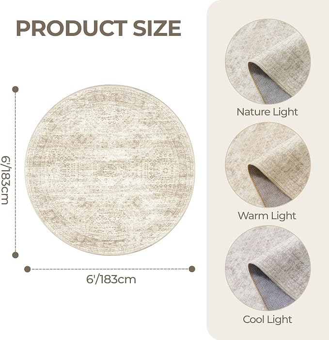 Round Rug 6ft, Circle Rug for Dining Room Table, Dining Room, Nursery Room - Image 2