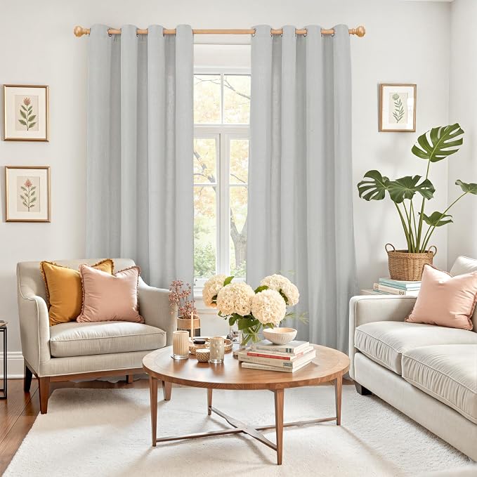 YoungsTex Light Grey Linen Curtains 84 Inches Long - Image 2
