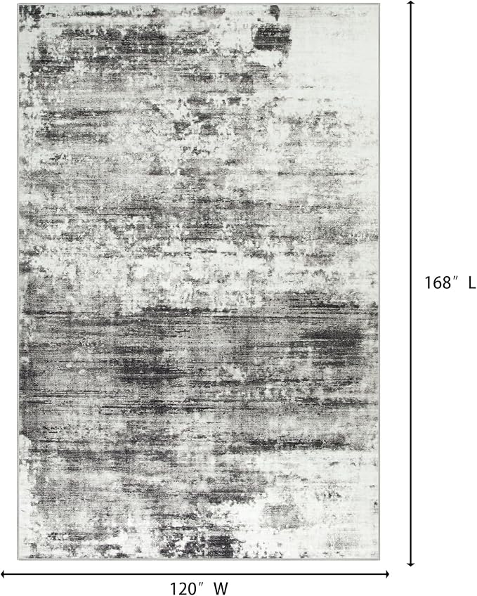 10x14 Area Rugs for Living Room: Washable Abstract Black Grey Carpet | Non-slip - Image 2