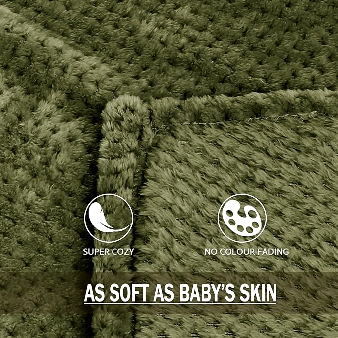 Exclusivo Mezcla Soft Waffle Fleece Bed Blanket Twin Size, Olive | Lightweight - Image 8
