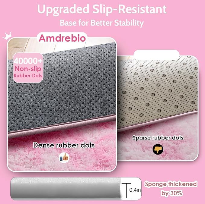 Amdrebio Pink White Fluffy Kawaii Area Rug 4x6 - Image 6