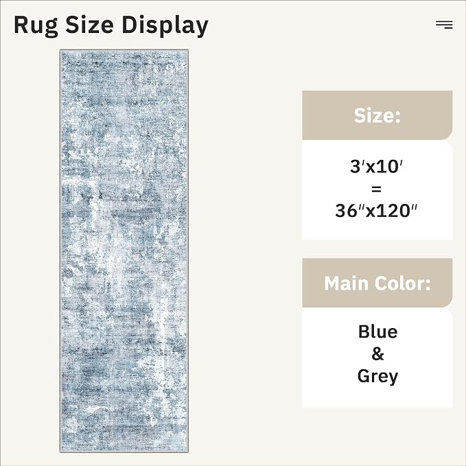 Soalmost Abstract Runner Rug 3x10 Hallway Kitchen Rugs Non-Slip, Foldable - Image 5