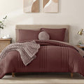 Monbix Full Comforter Set - 7 Pieces Dark Red Bed in a Bag Full Size Bedding Sets with Comforters, All Seasons Down Alternative Comforter with Sheets,Pillowcases & Shams