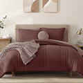 Monbix Queen Comforter Set - 7 Pieces Dark Red Bed in a Bag Queen Bedding Sets with Comforters, All Seasons Down Alternative Comforter Bed Set with Sheets, Pillowcases & Shams