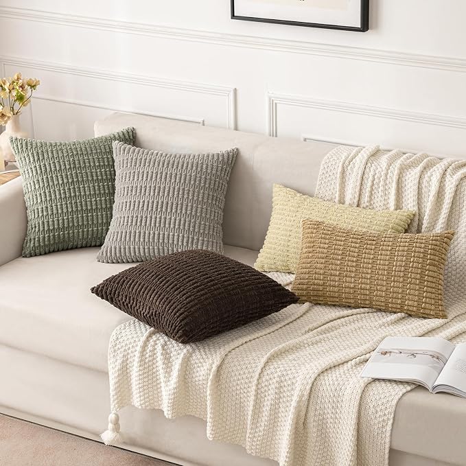 MIULEE Corduroy Decorative Throw Pillow Covers 16x16 Light Olive Pack of 2 | - Image 4