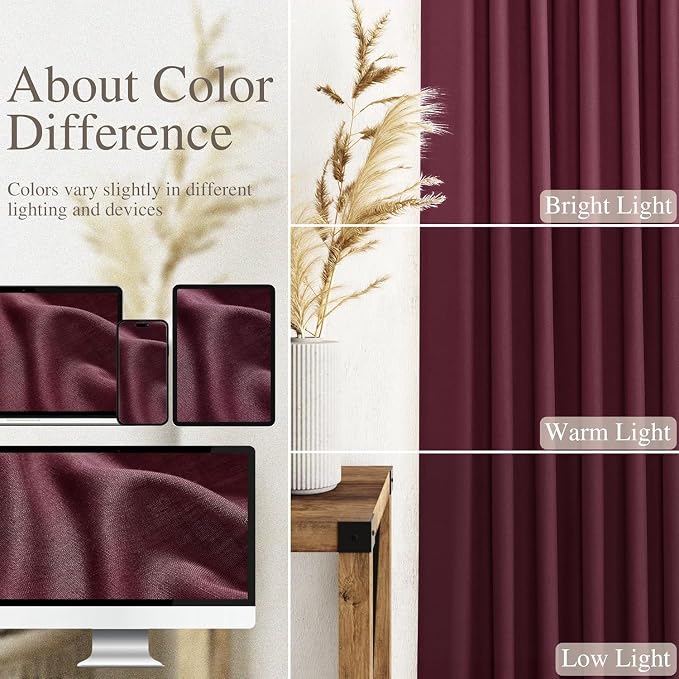 Burgundy Linen Curtains 80 Inch Length - Image 3