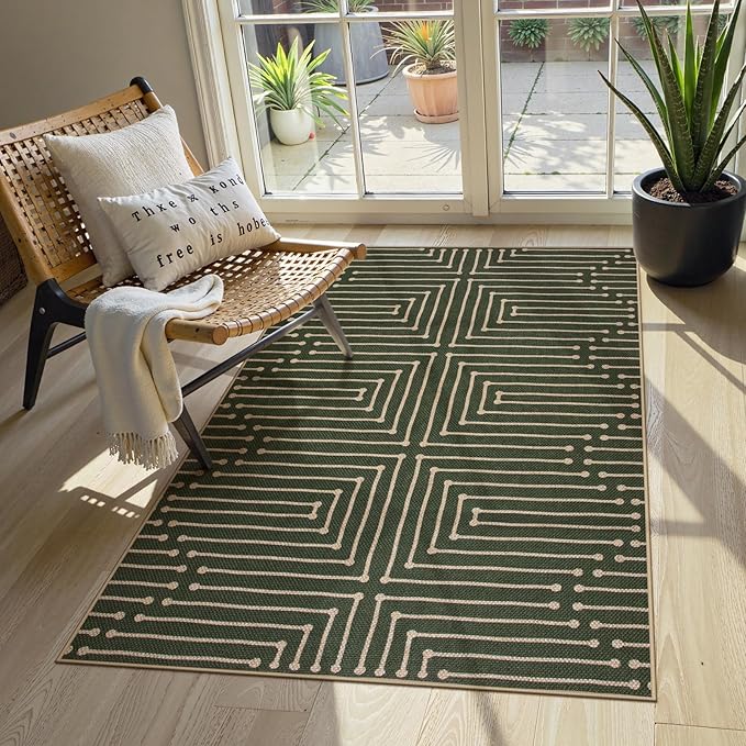 Lahome Green 3x5 Entryway Rug, Non Slip Maze Line Easy Jute Washable Rug | by Lahome