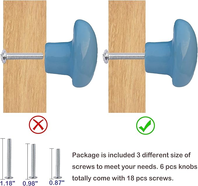 Ceramic Drawer Knobs Heart Shape Cabinet Dresser Pulls Handles with 3 Sized Screws, Kitchen Furniture Knobs for Closet Cupboard Wardrobe (6 Pack, Blue)