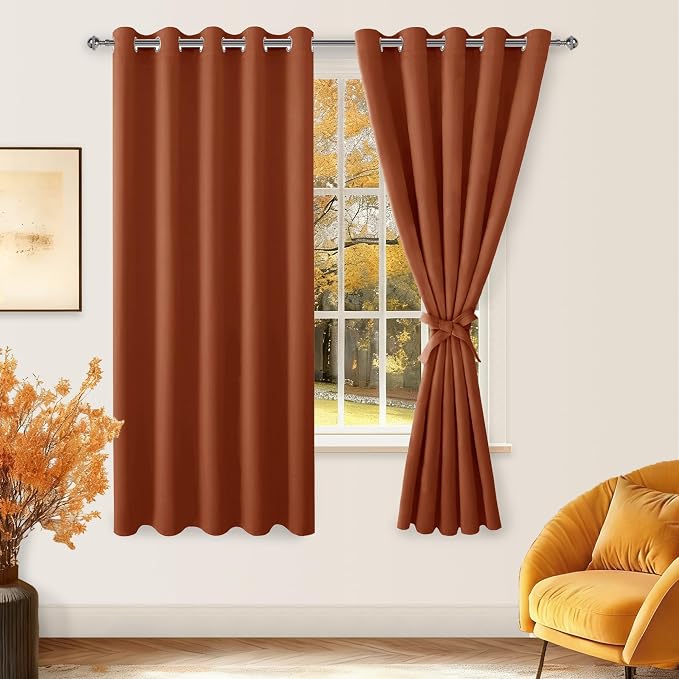 Blackout Curtains for Bedroom, 60 x 63 Inches Length, Burnt Ochre | Thermal - Image 8