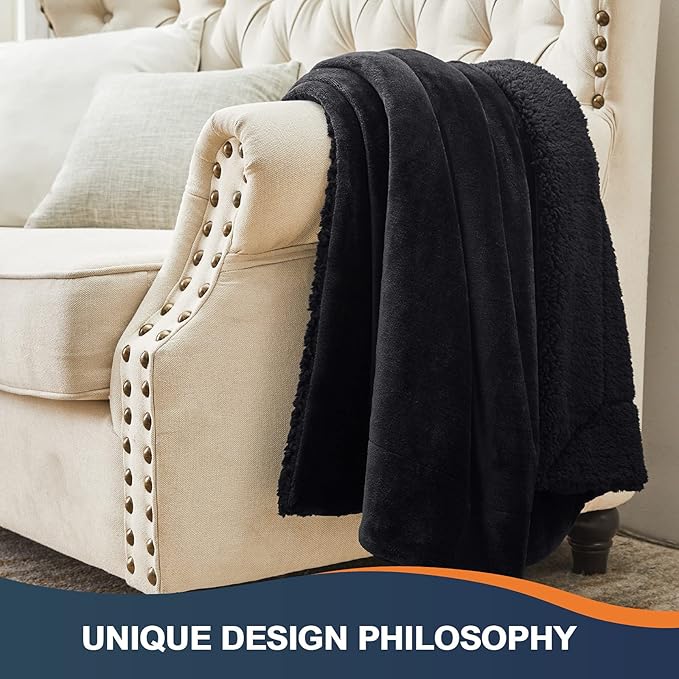 Walensee Sherpa Fleece Blanket (Queen Size 90”x90” Black) Plush Throw Fuzzy Super Soft Reversible Microfiber Flannel Blankets for Couch, Bed, Sofa Ultra Luxurious Warm and Cozy for All Seasons