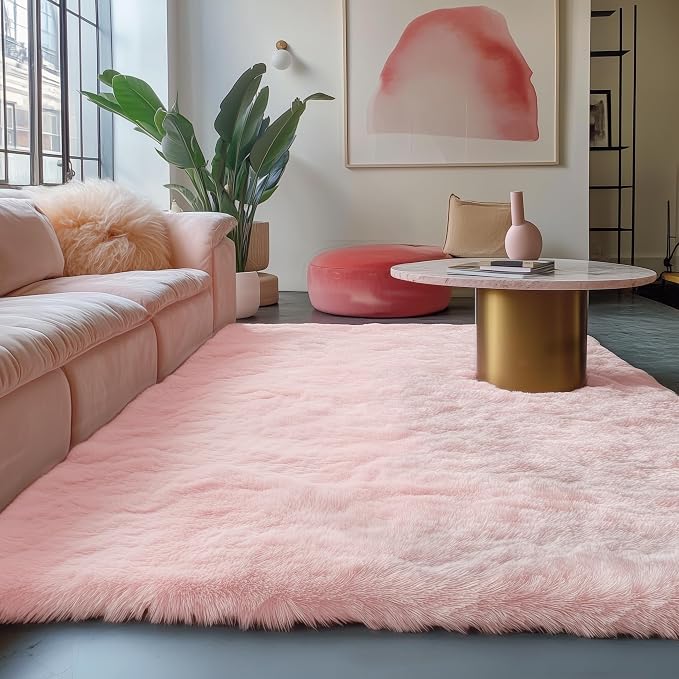 Soft Pink Fluffy Shag Pastel Area Rugs - Image 9