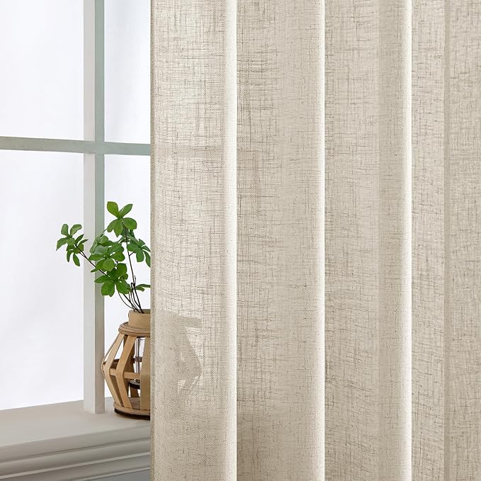MIULEE Cream Linen Curtains 52x72 Inch 2 Panels - Image 5