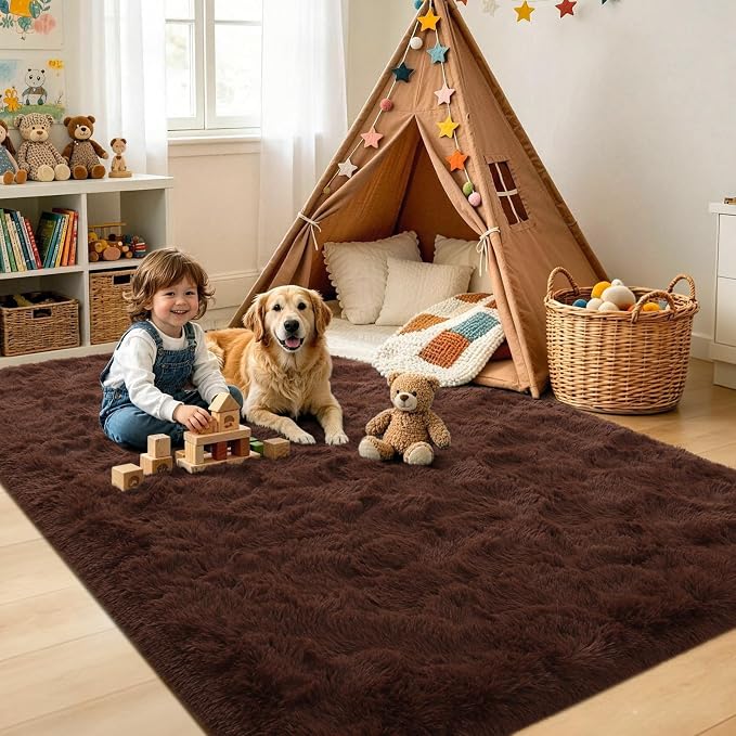 5x7 Brown Fluffy Soft Area Rug Non-Slip - Image 4