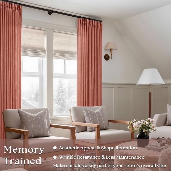 Pleated Farmhouse Firebrick Linen Curtains 102 Inches Long - Image 2