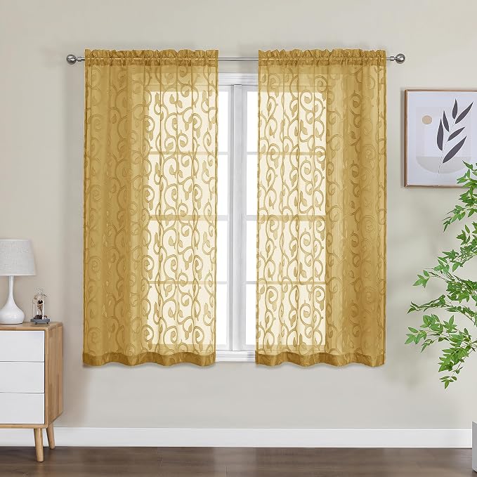 Furman Gold Sheer Curtains 54 Inch 2 Panels Set by OWENIE