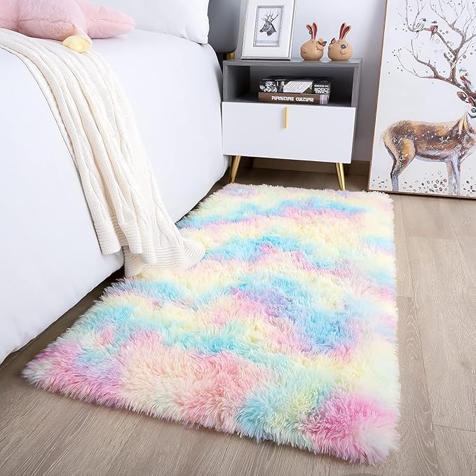 2x3 Rainbow Fluffy Soft Area Rug Non-Slip by ModernHomeDecor