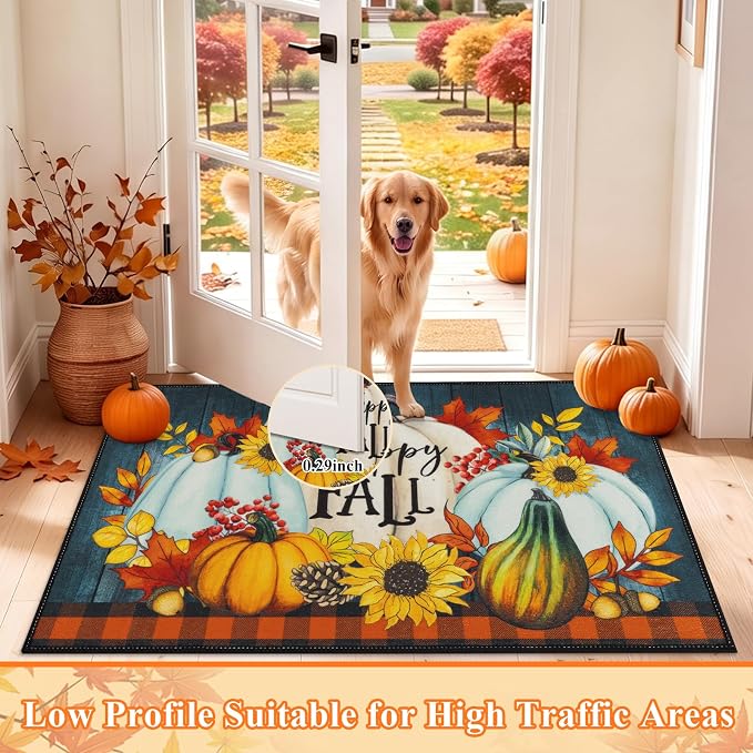 HEBE Fall Kitchen Rugs Set of 3, Washable Pumpkin Kitchen Mats - Image 4