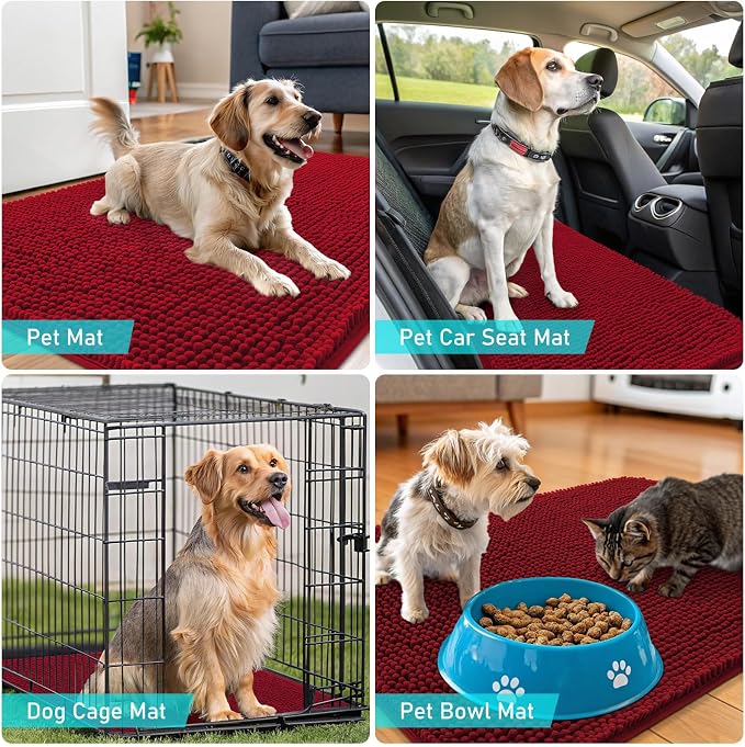 OLANLY Dog Door Mat for Muddy Paws 34x21, Super Absorbent Chenille Mud Mat | Red - Image 7