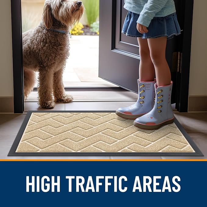 OLANLY Front Door Mat Outside 35x23, All-Season Absorbent Rubber Doormat | Beige - Image 8