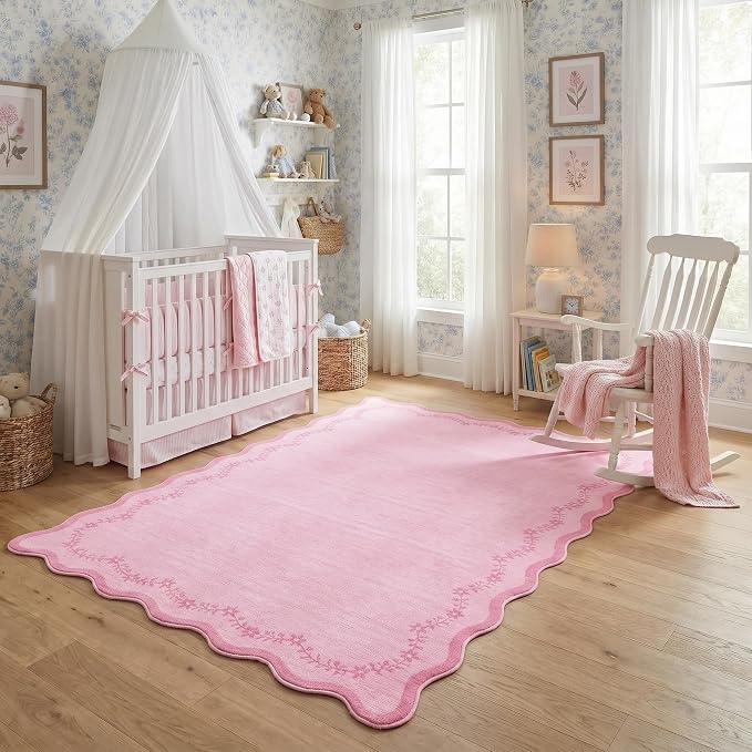 GarveeHome 5x7 Scalloped Area Rug Pink Washable Bedroom Living Room Rug | Soft - Image 3