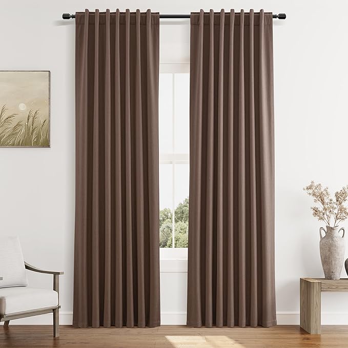 Cappuccino 100% Blackout Linen Curtains 84 Inch Length 2 Panels Set by Guken