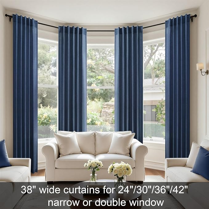 Navy Curtains 38 Inch Wide for Living Room 2 Panels Set Back Tab Rod Pocket - Image 2