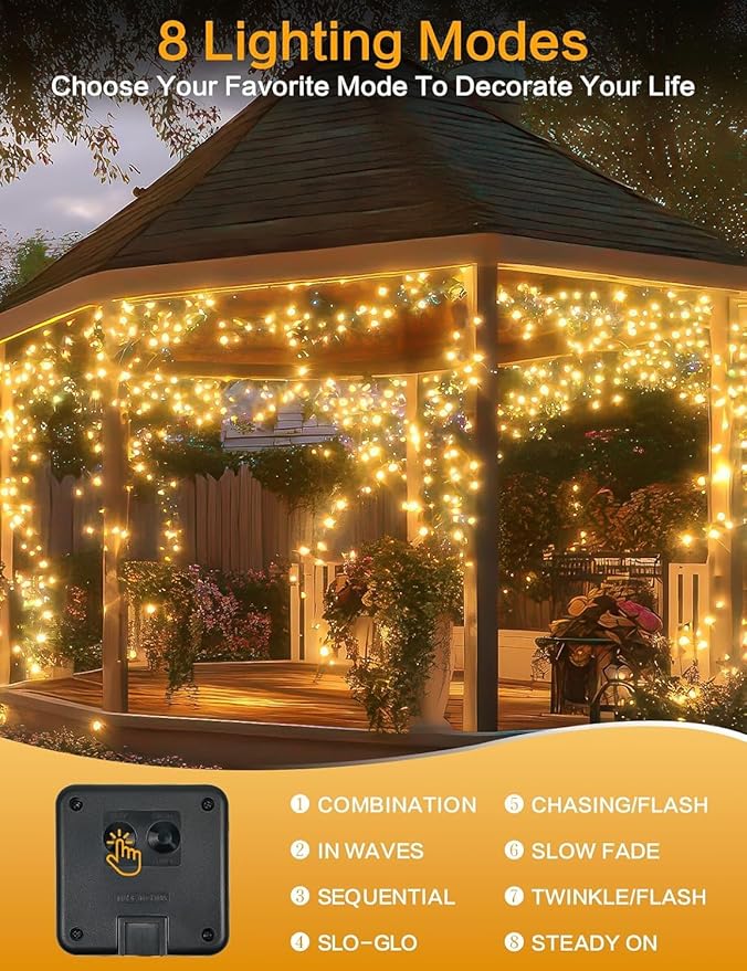 Solar String Lights Outdoor, 6 Pack Each 100 LED Solar Christmas Lights Outside Waterproof Copper Wire with 8 Modes Solar Fairy Twinkle Lights for Garden Yard Tree Wedding Christmas Decor (Warm White)