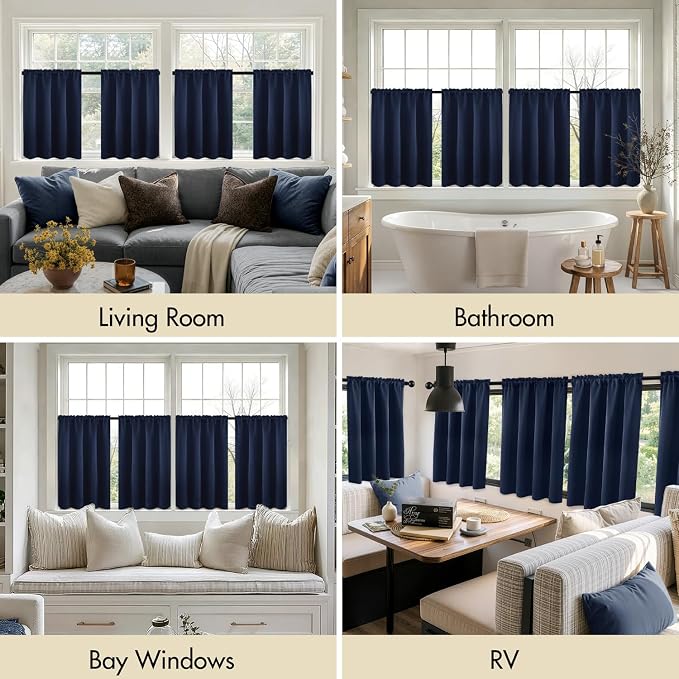 MIULEE 4 Panel Set Short Bedroom Blackout Curtains 54 Inch Long Navy Blue | - Image 6