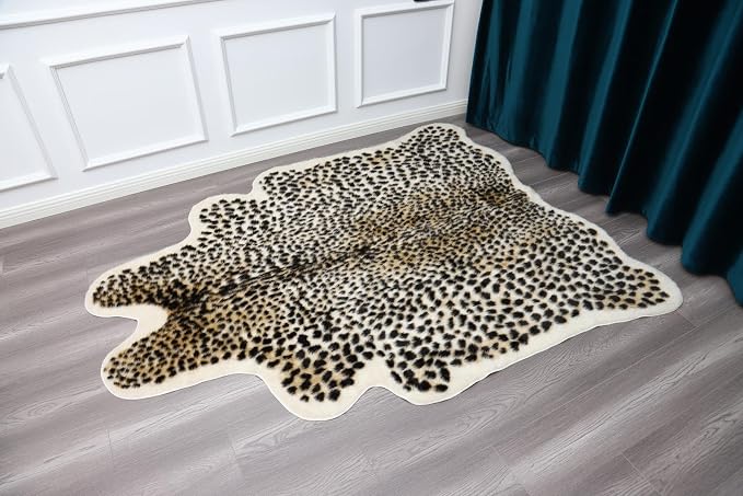 Huichenxing2021FURSTORE Faux Cheetah Area Rug Animals Printed Hide Mats Leopard - Image 7