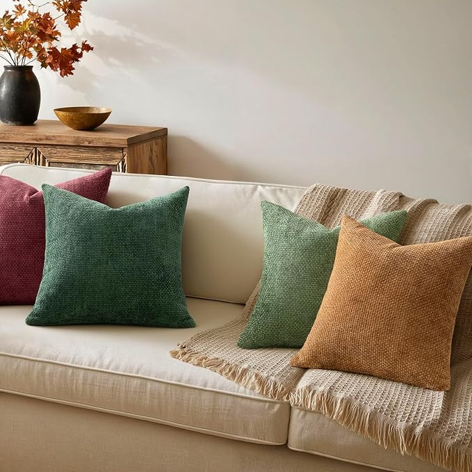 MIULEE Soft Decorative Chenille Pillow Covers Christmas Dark Green 18x18 | Pack - Image 5