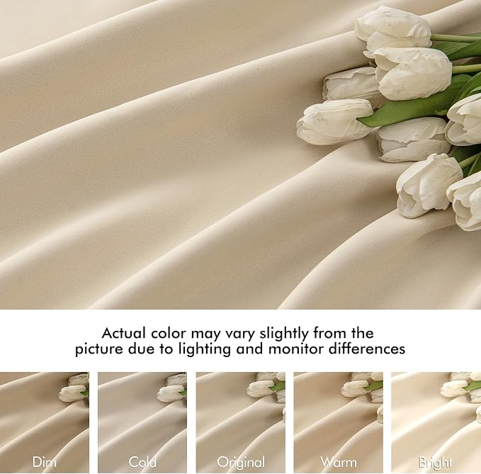 MIULEE Cream Beige Back Tab Blackout Curtains 52x100 Inch Length 2 Panels | Rod - Image 8