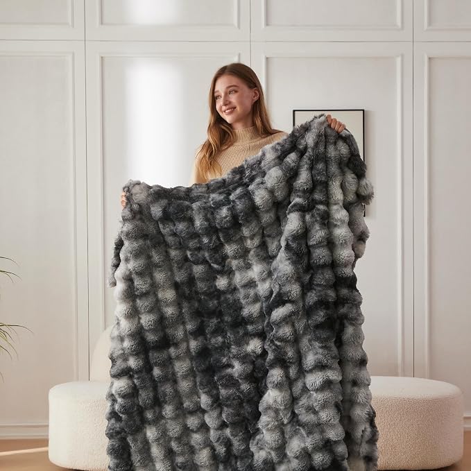 COOVA Faux Fur Throw Blanket for Couch, Cozy Soft and Fuzzy Plush Rabbit Fur - Image 4
