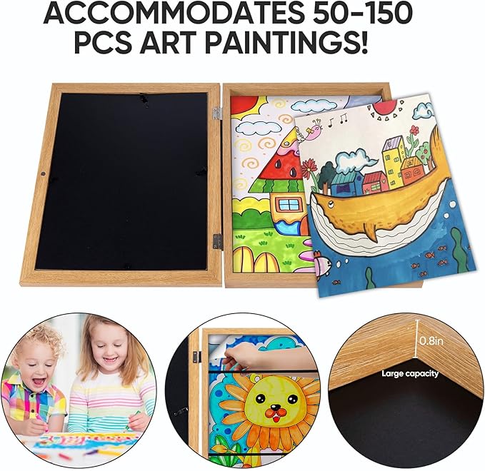 [3-Pack] Kids Artwork Frames Changeable - Front Opening Holds 150,Children Art Projects Kids Art Frames,10x12.5 Child Picture Frame for Display,With Storage(Wood)
