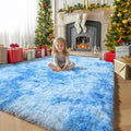 Amdrebio Tie-Dyed Light Blue Fluffy Area Rug 5x7 by Amdrebio