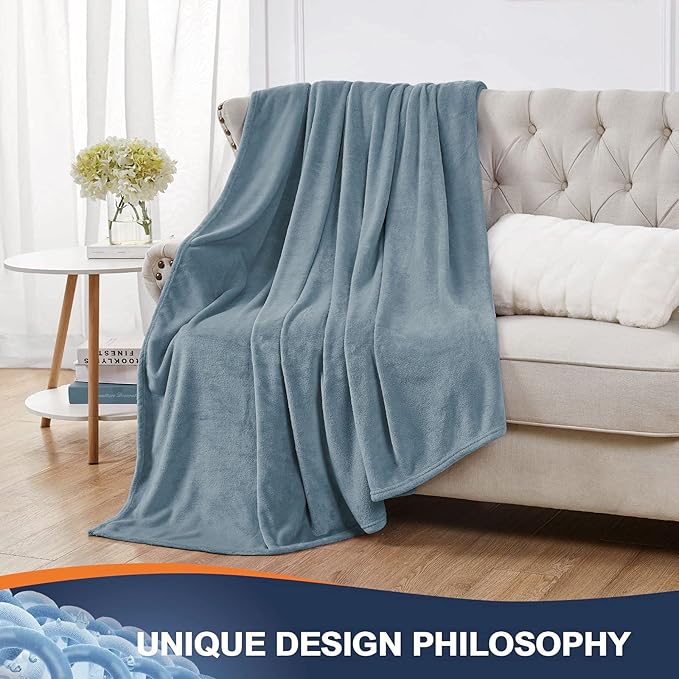 Walensee Fleece Blanket Plush Throw Fuzzy Lightweight (Queen Size 90x90 Washed Blue/Slate Blue/Grey Blue) Super Soft Microfiber Flannel Blankets for Couch, Bed, Sofa Warm and Cozy for All Seasons