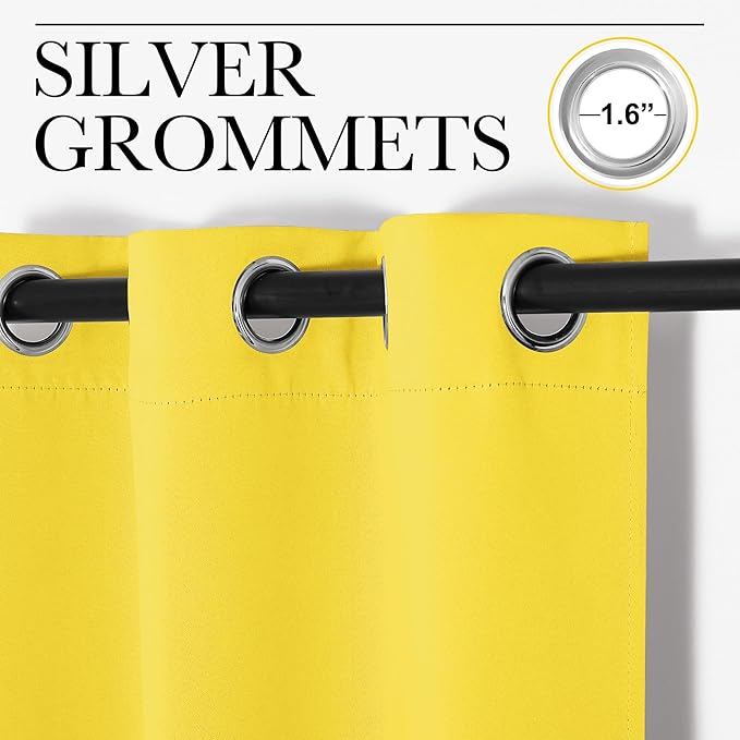 NICETOWN Bedroom Curtain Panels Draperies, Thermal Insulated Solid Grommet Curtains/Drapes (1 Pair, 34 by 63 inches, Bright Yellow)