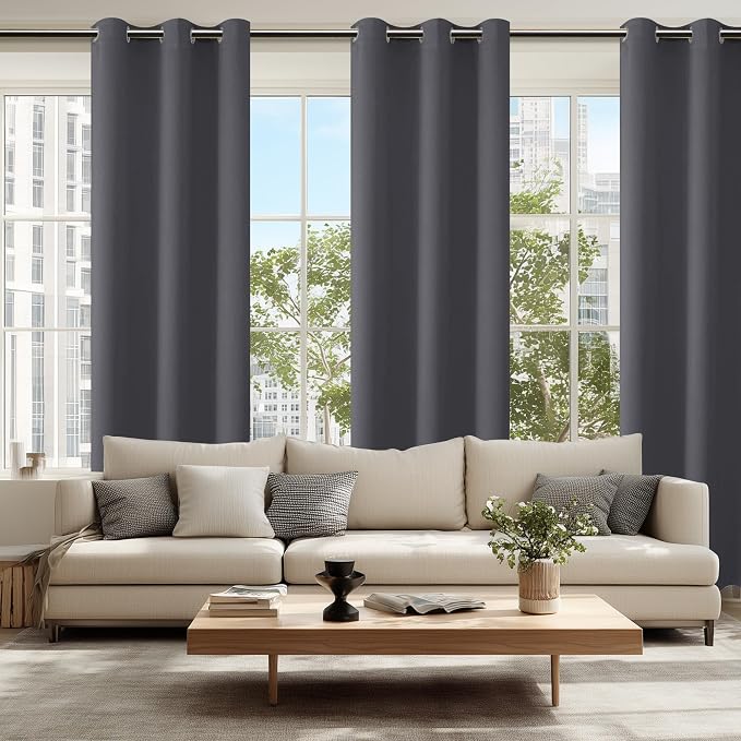 Grommet Blackout Curtains for Bedroom 38 x 84 Inches Long Dark Grey | Thermal - Image 6