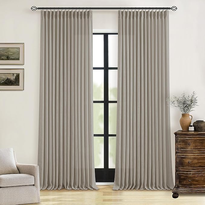 Burlywood Birch Linen Pinch Pleated Curtains 120 Inches Long | Pleated Drapes by Twodrapes