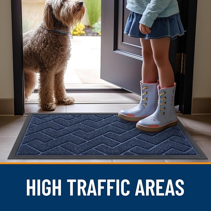 OLANLY Front Door Mat Outside 35x23, All-Season Absorbent Rubber Doormat | Blue - Image 8