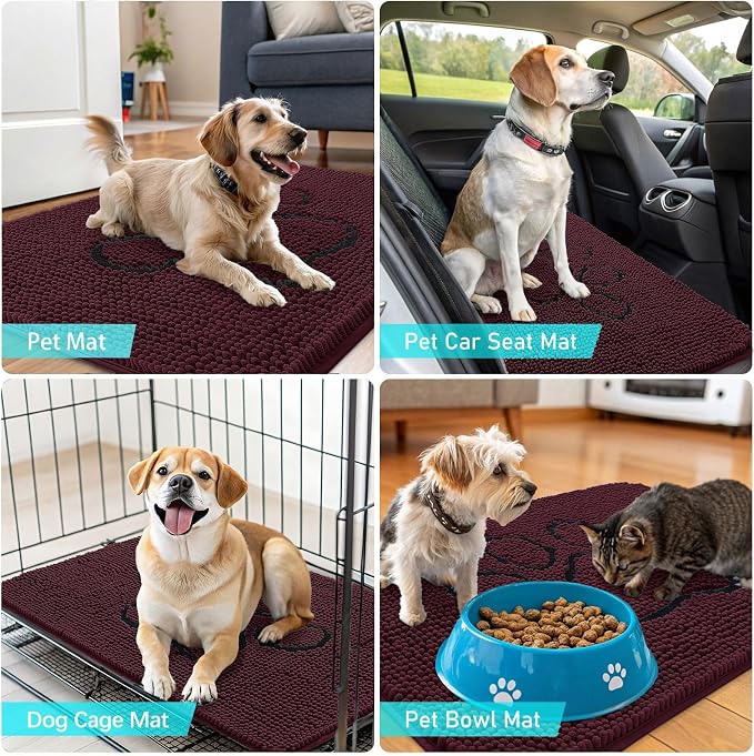 OLANLY Dog Door Mat for Muddy Paws 30x20, Paw Print Design Chenille Mud Mat | - Image 7