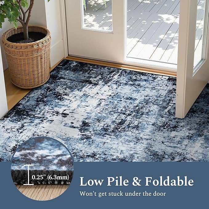 Rugflix 8x12 Area Rugs for Living Room, Washable Navy Blue Dark Large Rug | - Image 6