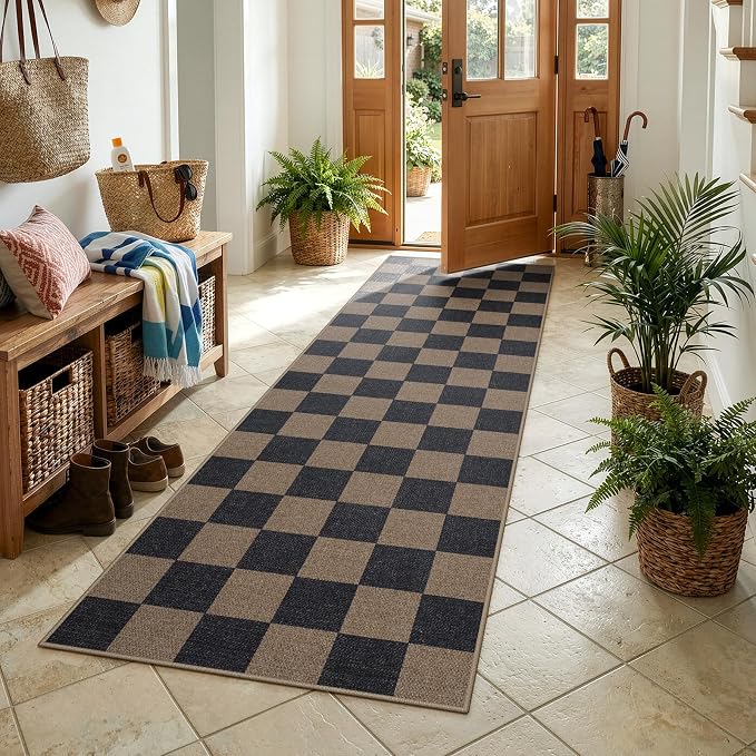 Lahome Checkered Easy Jute Kitchen Runner Rug, 2x8 Outdoor Rugs Washable | - Image 6